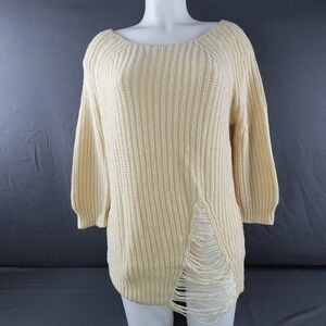 Gypsy 05 Women Sweater Small Cream Oversize Distress Boho Indie Softgirl Grunge